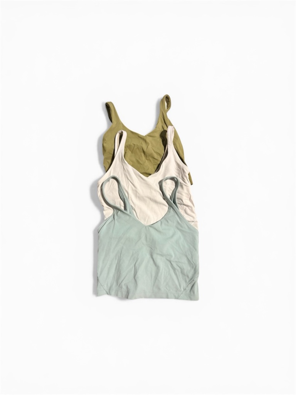 3 Lululemon Align Tanks Olive, white & blue Layering Tank Bras